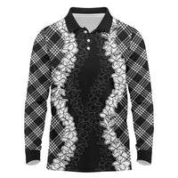 Hawaii Aloha Plumeria Lei Black Palaka Long Sleeve Polo Shirt - Polynesian Pride