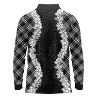 Hawaii Aloha Plumeria Lei Black Palaka Long Sleeve Polo Shirt - Polynesian Pride