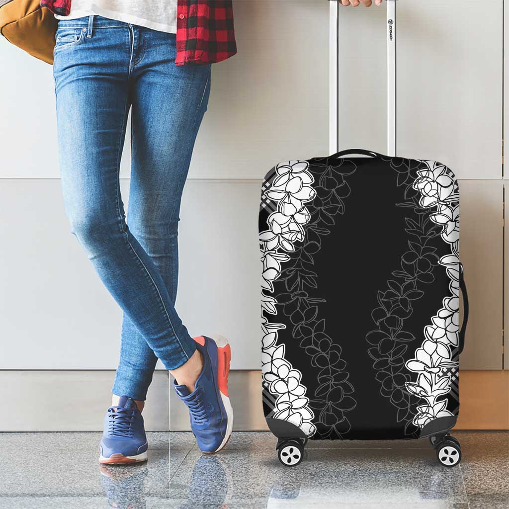 Hawaii Aloha Plumeria Lei Black Palaka Luggage Cover - Polynesian Pride