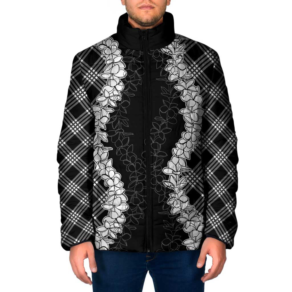 Hawaii Aloha Plumeria Lei Black Palaka Padded Jacket - Polynesian Pride