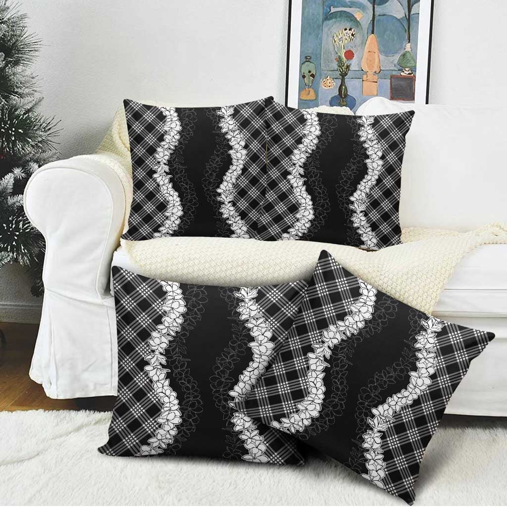 Hawaii Aloha Plumeria Lei Black Palaka Pillow Cover - Polynesian Pride
