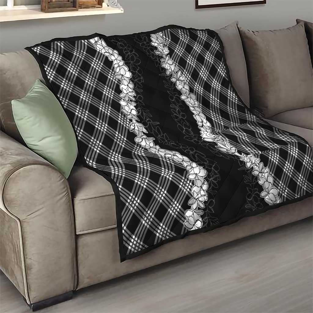 Hawaii Aloha Plumeria Lei Black Palaka Quilt - Polynesian Pride