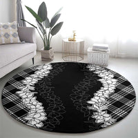 Hawaii Aloha Plumeria Lei Black Palaka Round Carpet - Polynesian Pride