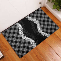 Hawaii Aloha Plumeria Lei Black Palaka Rubber Doormat - Polynesian Pride