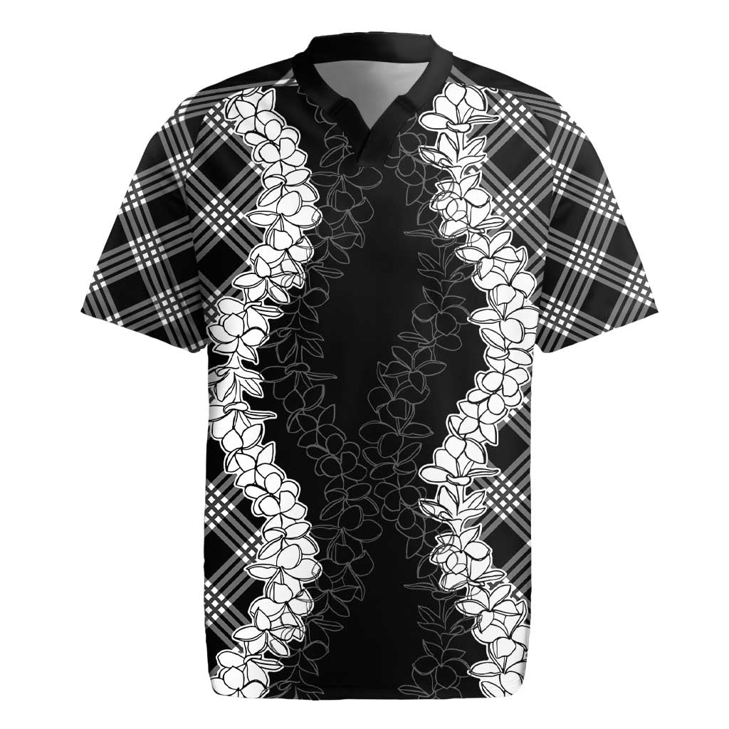 Hawaii Aloha Plumeria Lei Black Palaka Rugby Jersey - Polynesian Pride