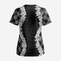 Hawaii Aloha Plumeria Lei Black Palaka Scrub Top - Polynesian Pride