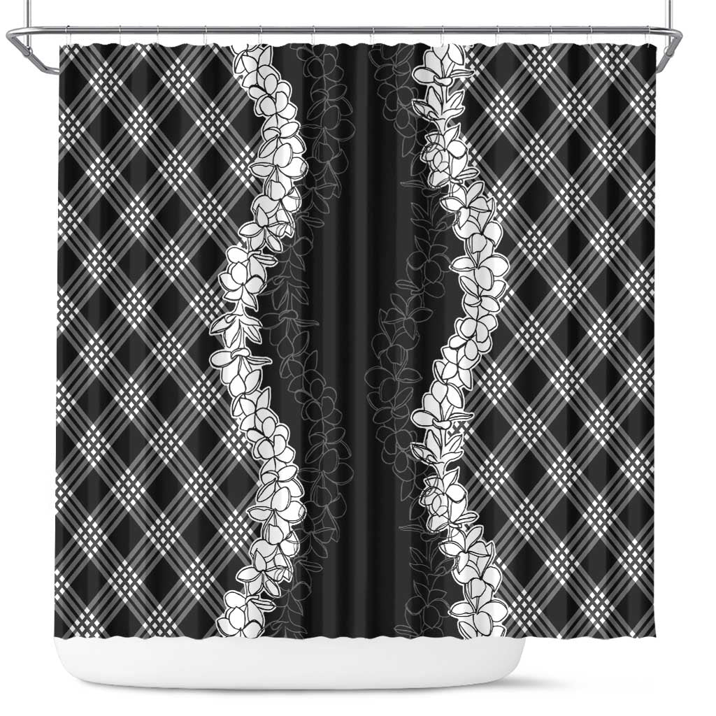Hawaii Aloha Plumeria Lei Black Palaka Shower Curtain - Polynesian Pride