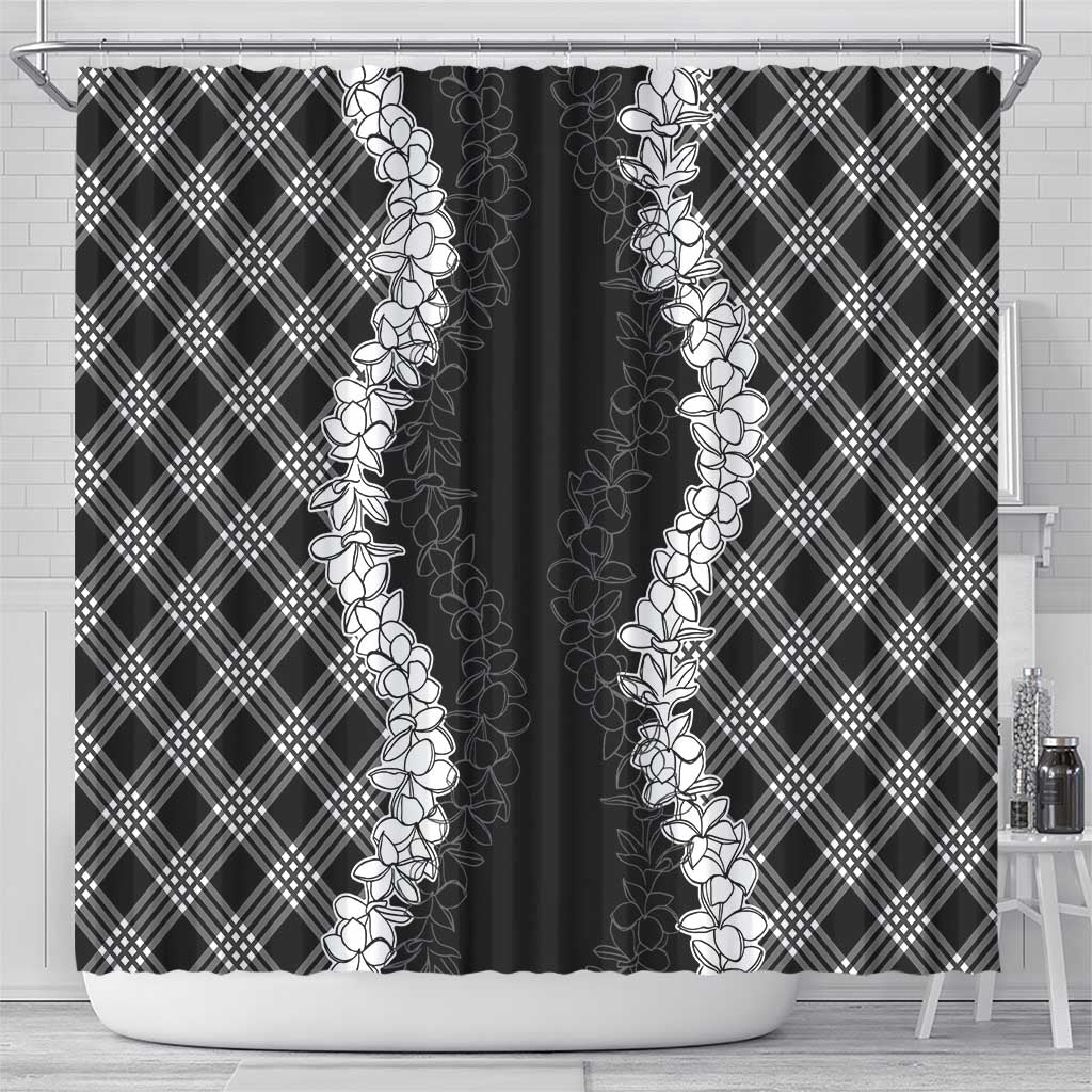 Hawaii Aloha Plumeria Lei Black Palaka Shower Curtain - Polynesian Pride