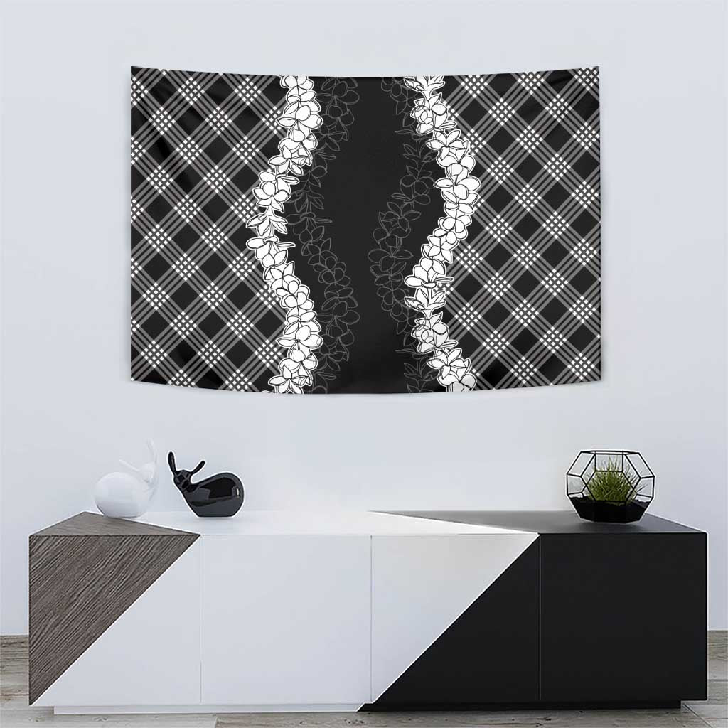 Hawaii Aloha Plumeria Lei Black Palaka Tapestry - Polynesian Pride