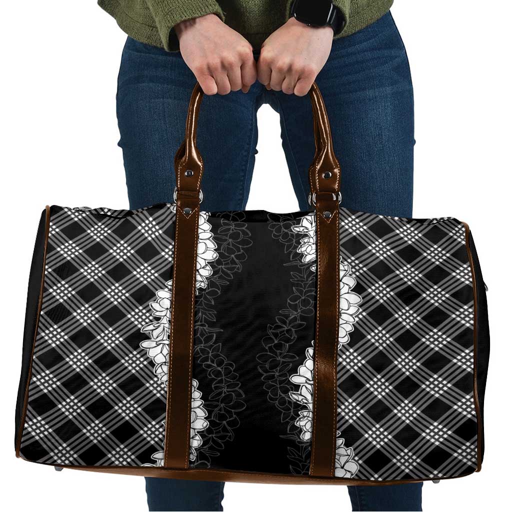 Hawaii Aloha Plumeria Lei Black Palaka Travel Bag - Polynesian Pride