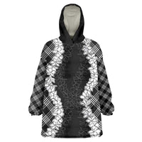 Hawaii Aloha Plumeria Lei Black Palaka Wearable Blanket Hoodie - Polynesian Pride