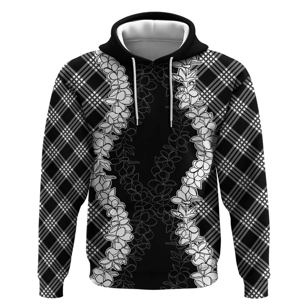 Hawaii Aloha Plumeria Lei Black Palaka Zip Hoodie - Polynesian Pride