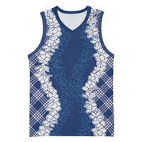 Hawaii Aloha Plumeria Lei Navy Palaka Basketball Jersey - Polynesian Pride