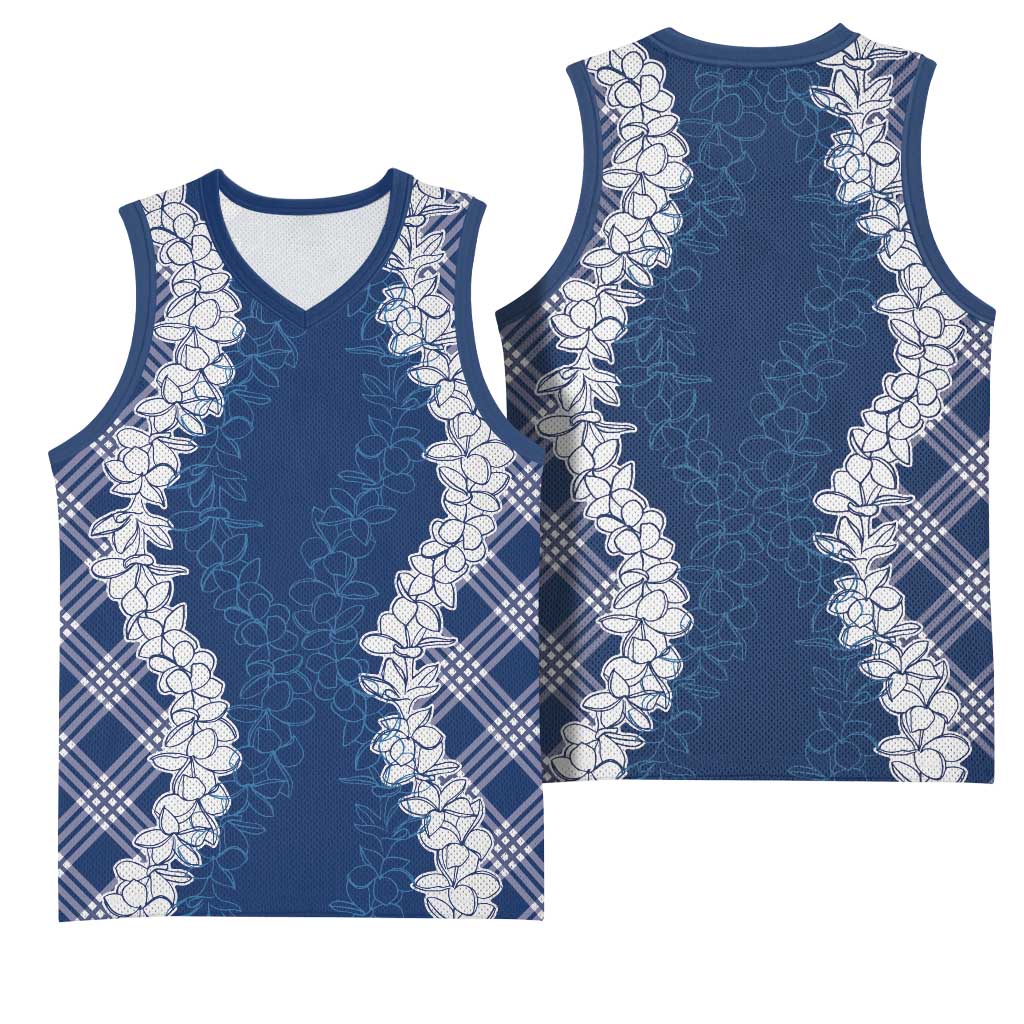 Hawaii Aloha Plumeria Lei Navy Palaka Basketball Jersey - Polynesian Pride