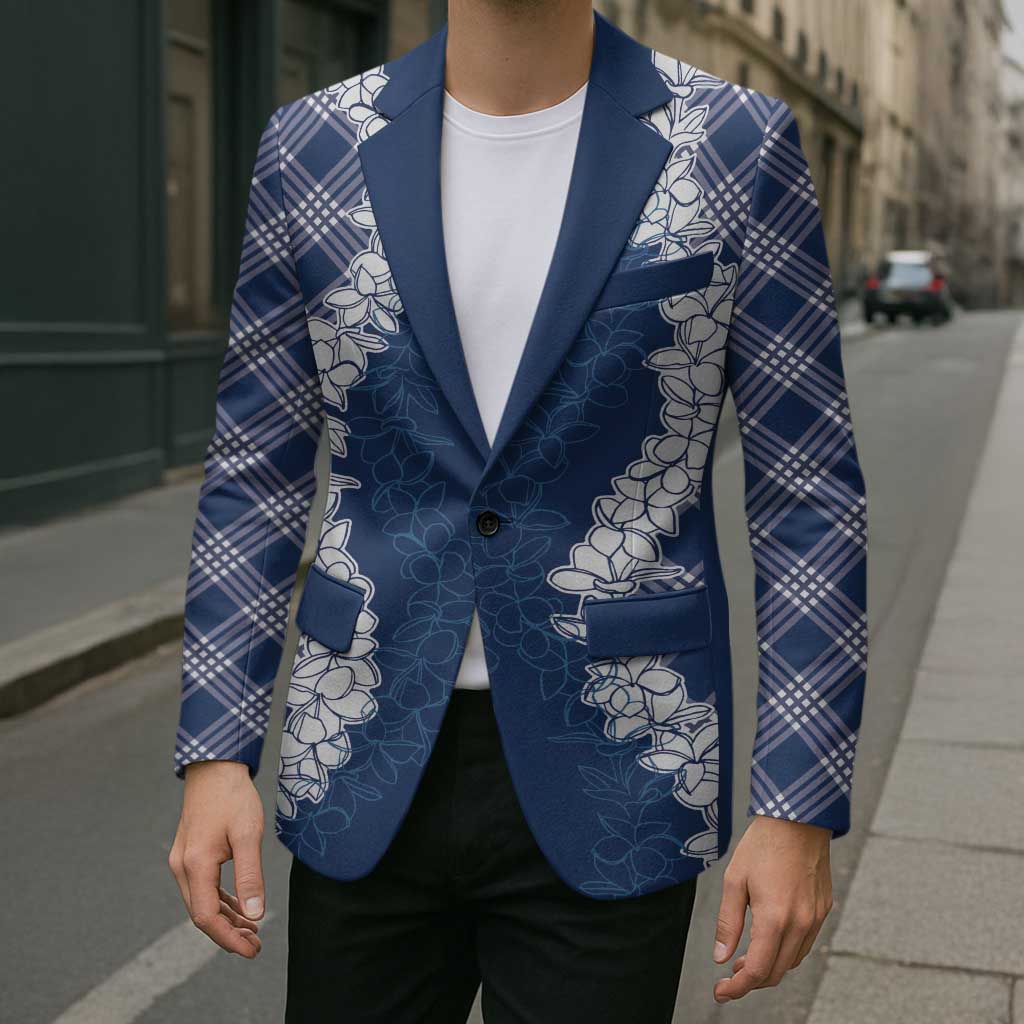 Hawaii Aloha Plumeria Lei Navy Palaka Blazer - Polynesian Pride