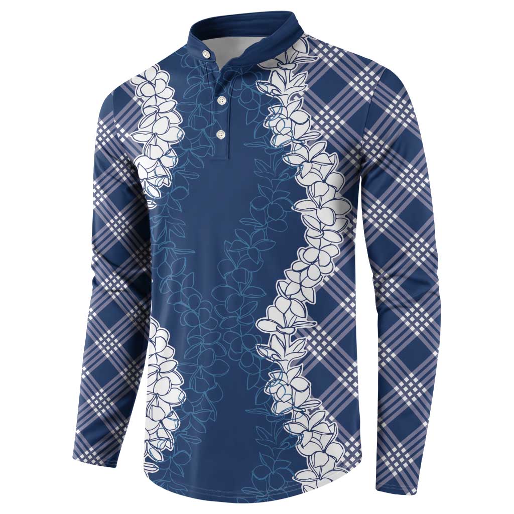 Hawaii Aloha Plumeria Lei Navy Palaka Button Sweatshirt - Polynesian Pride