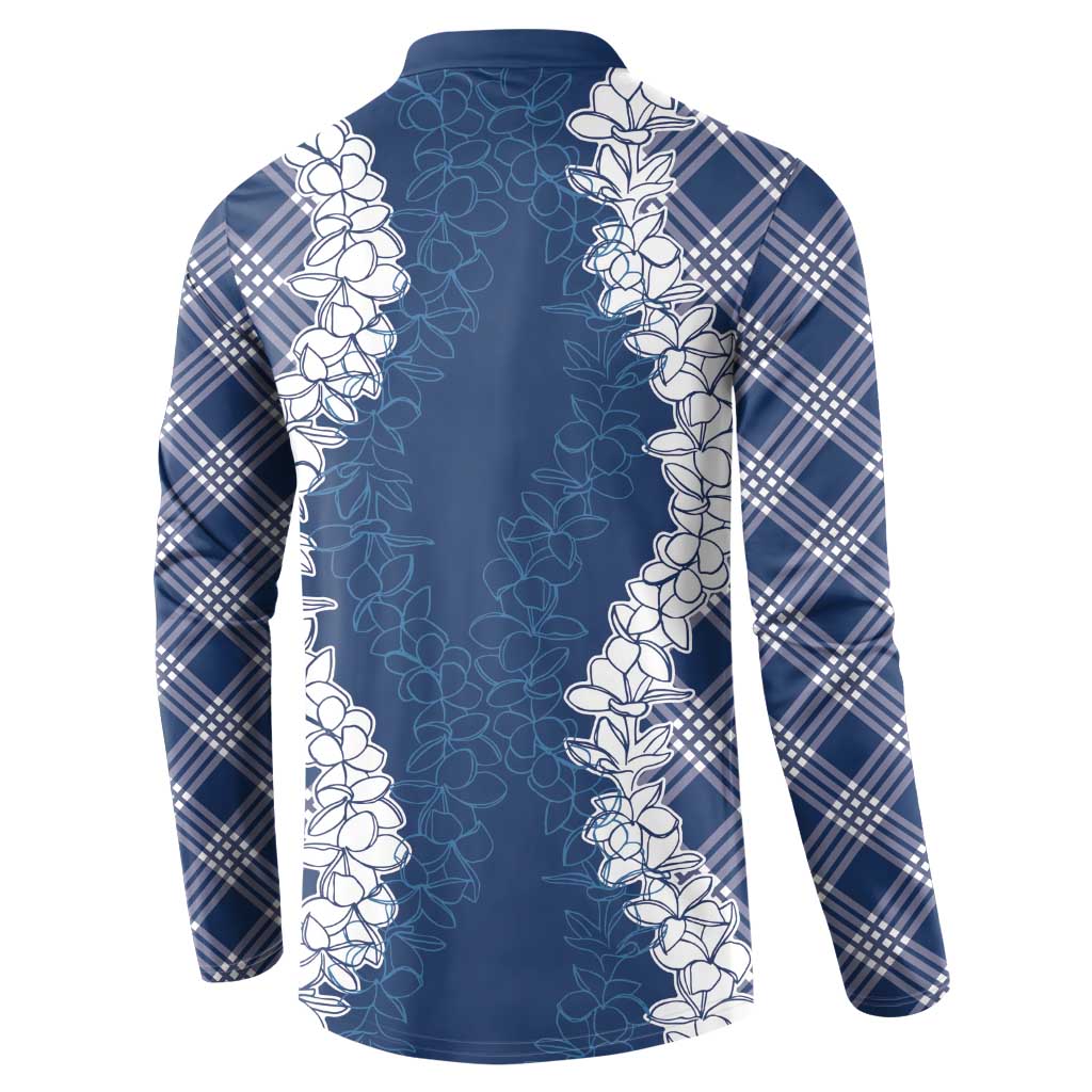 Hawaii Aloha Plumeria Lei Navy Palaka Button Sweatshirt - Polynesian Pride