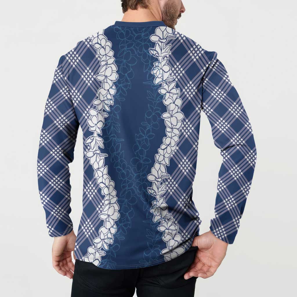 Hawaii Aloha Plumeria Lei Navy Palaka Button Sweatshirt - Polynesian Pride