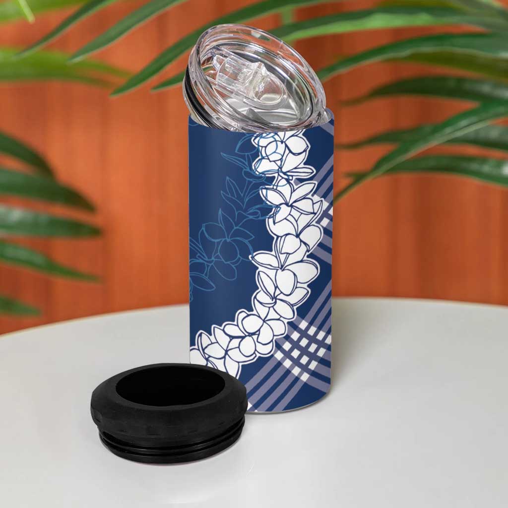 Hawaii Aloha Plumeria Lei Navy Palaka 4 in 1 Can Cooler Tumbler - Polynesian Pride