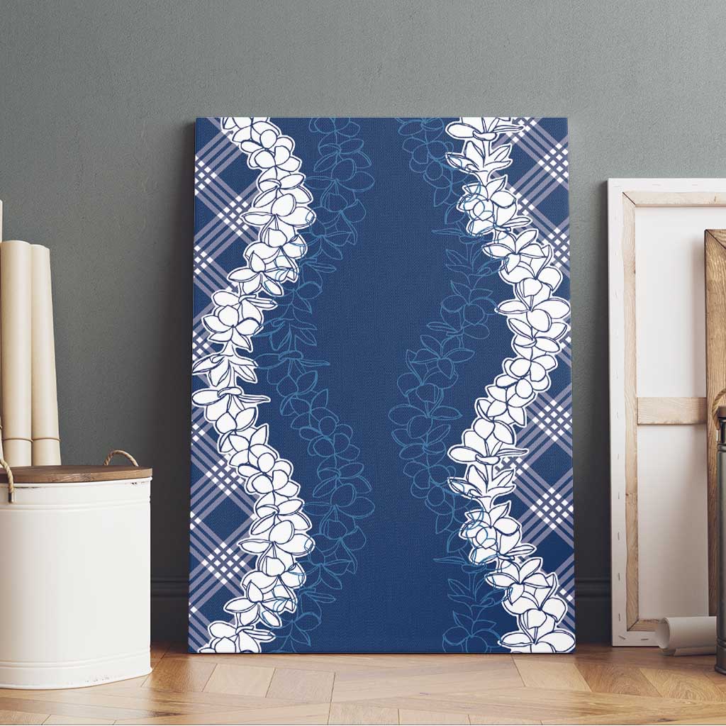 Hawaii Aloha Plumeria Lei Navy Palaka Canvas Wall Art - Polynesian Pride