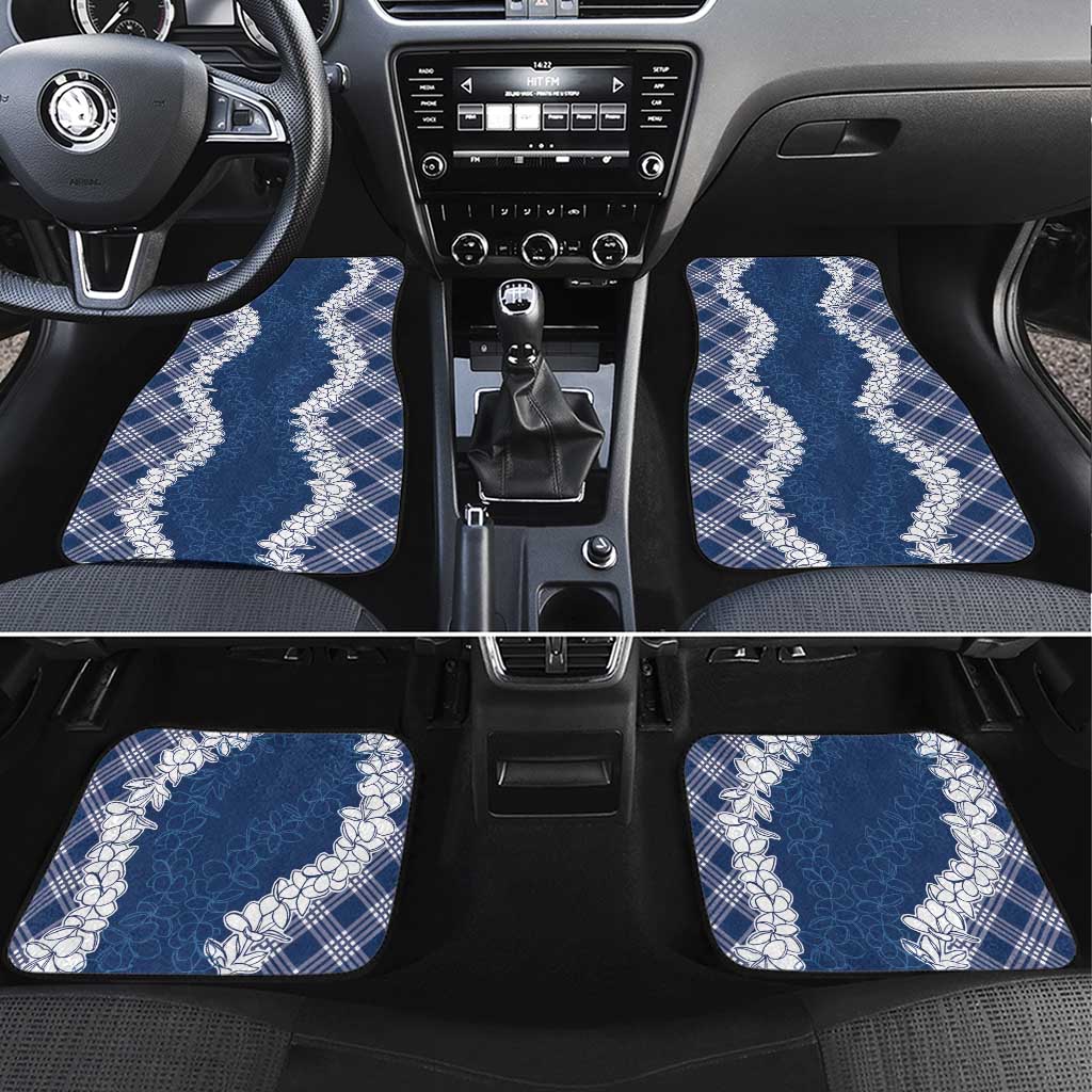 Hawaii Aloha Plumeria Lei Navy Palaka Car Mats - Polynesian Pride