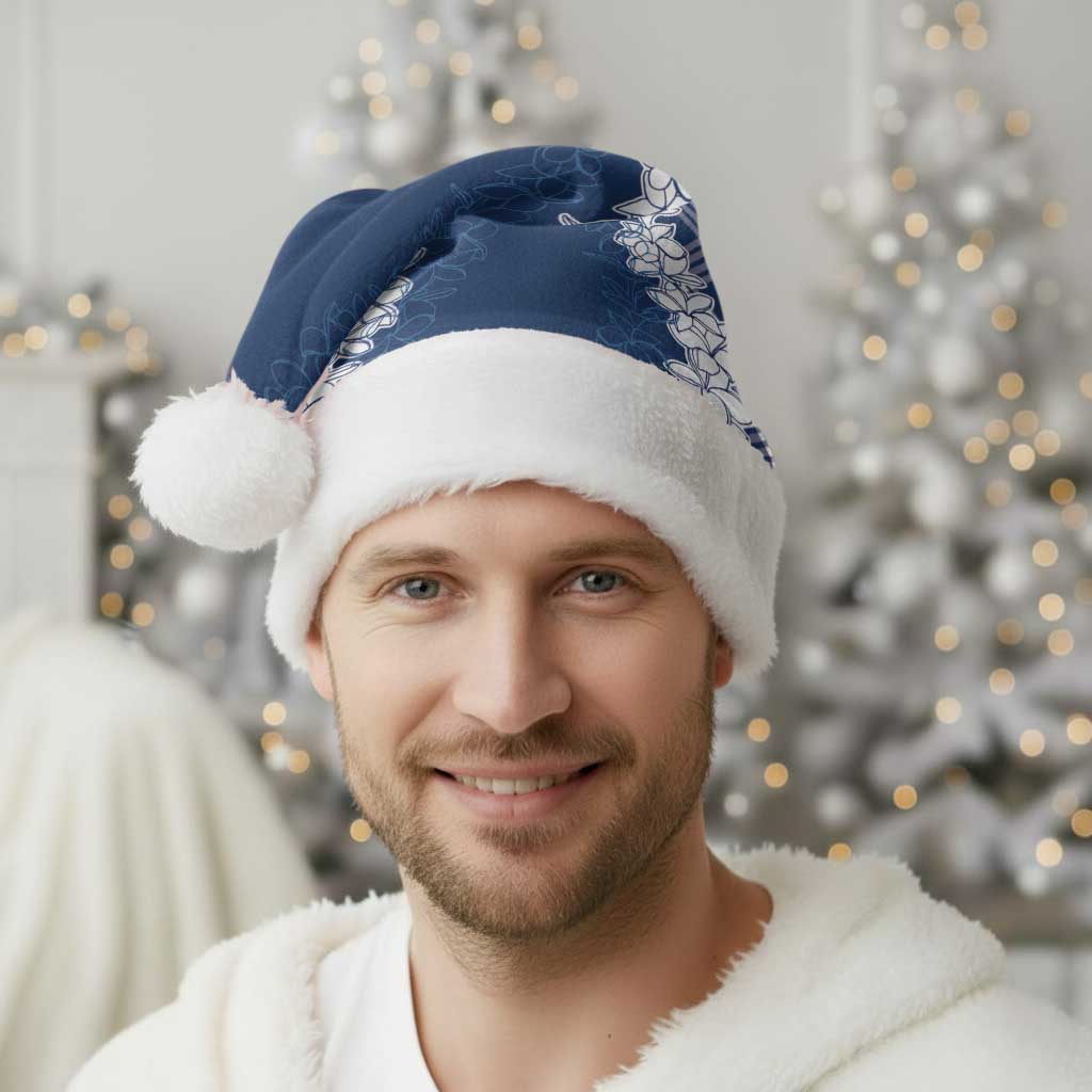 Hawaii Aloha Plumeria Lei Navy Palaka Christmas Santa Hat - Polynesian Pride