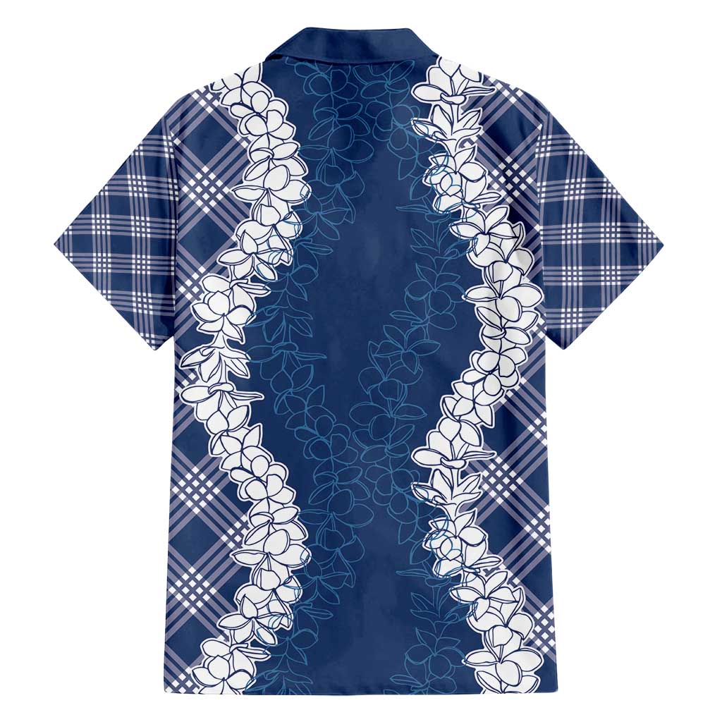 Hawaii Aloha Plumeria Lei Navy Palaka Family Matching Long Sleeve Bodycon Dress and Hawaiian Shirt - Polynesian Pride