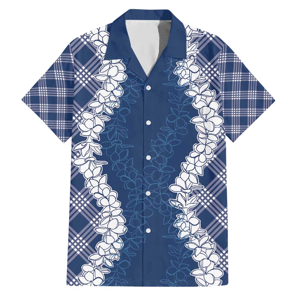 Hawaii Aloha Plumeria Lei Navy Palaka Family Matching Mermaid Dress and Hawaiian Shirt - Polynesian Pride