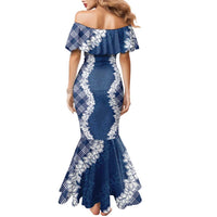 Hawaii Aloha Plumeria Lei Navy Palaka Family Matching Mermaid Dress and Hawaiian Shirt - Polynesian Pride