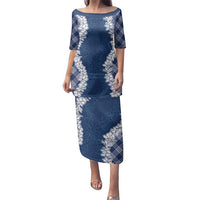 Hawaii Aloha Plumeria Lei Navy Palaka Family Matching Puletasi and Hawaiian Shirt - Polynesian Pride