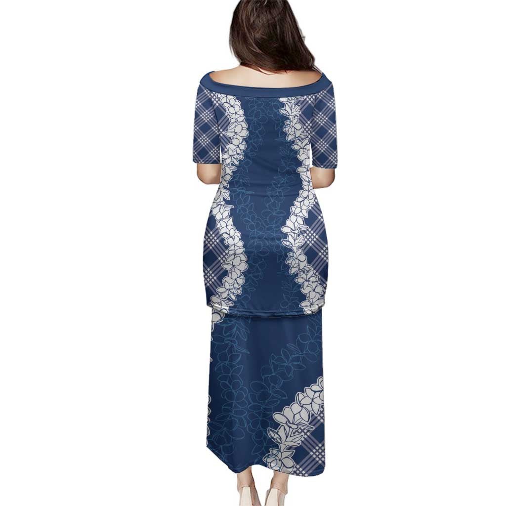 Hawaii Aloha Plumeria Lei Navy Palaka Family Matching Puletasi and Hawaiian Shirt - Polynesian Pride