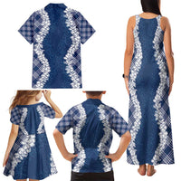 Hawaii Aloha Plumeria Lei Navy Palaka Family Matching Tank Maxi Dress and Hawaiian Shirt - Polynesian Pride