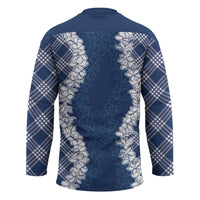Hawaii Aloha Plumeria Lei Navy Palaka Hockey Jersey - Polynesian Pride