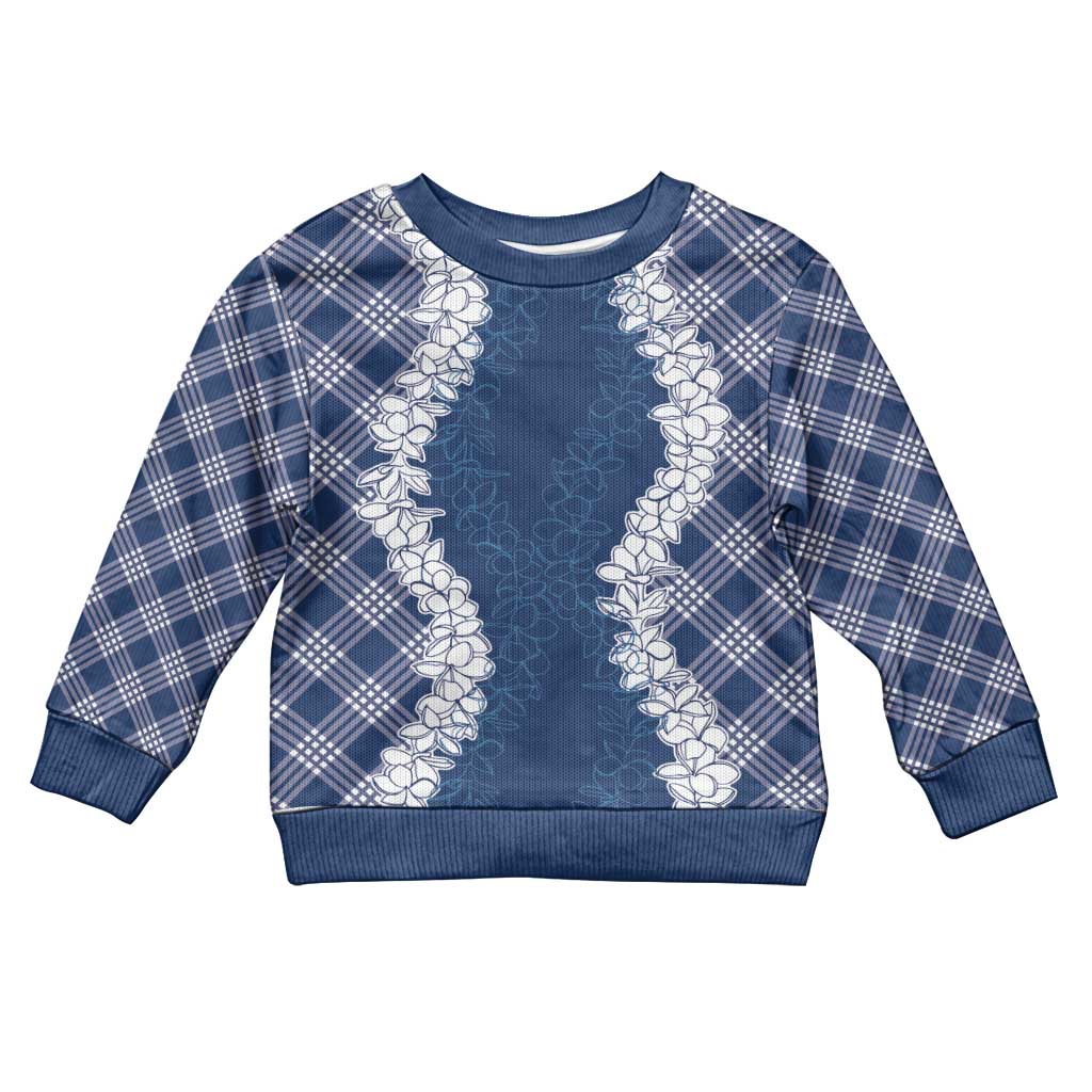 Hawaii Aloha Plumeria Lei Navy Palaka Kid Ugly Christmas Sweater - Polynesian Pride