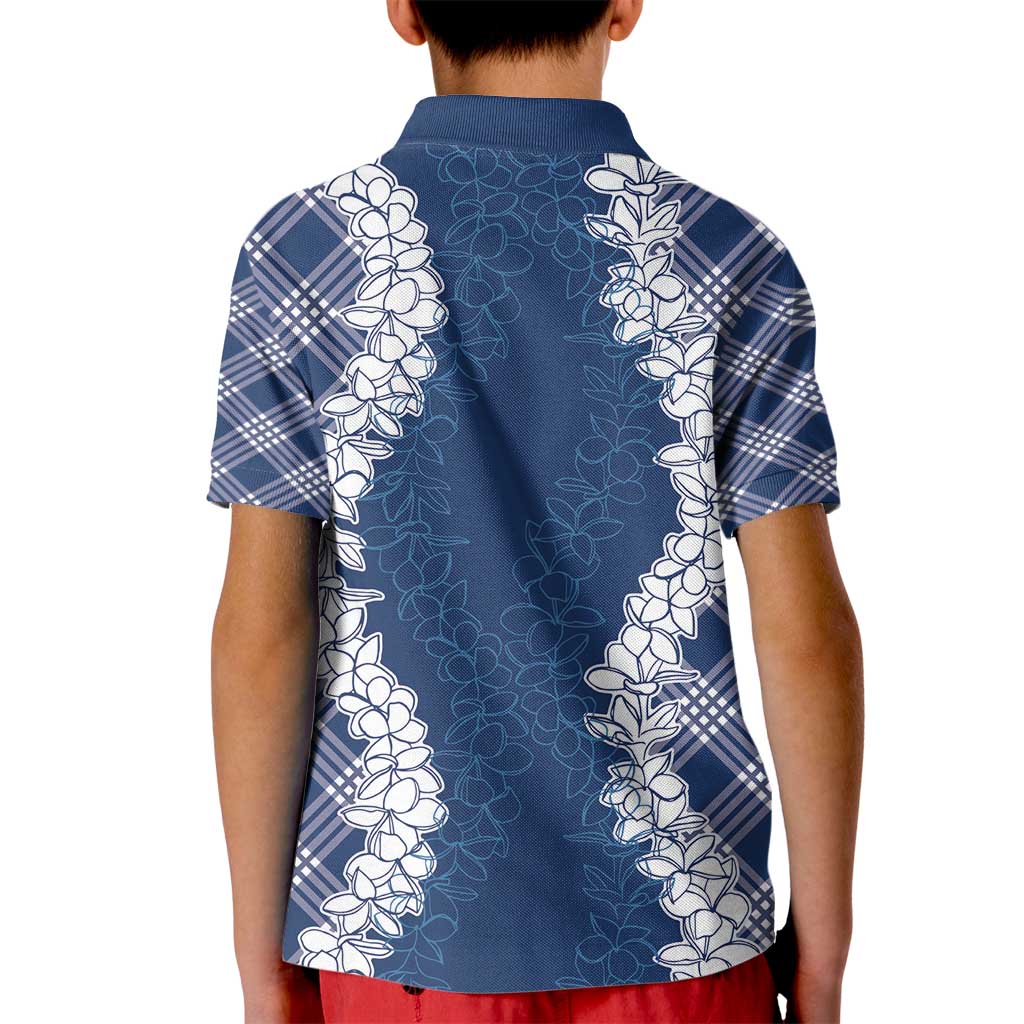Hawaii Aloha Plumeria Lei Navy Palaka Kid Polo Shirt - Polynesian Pride