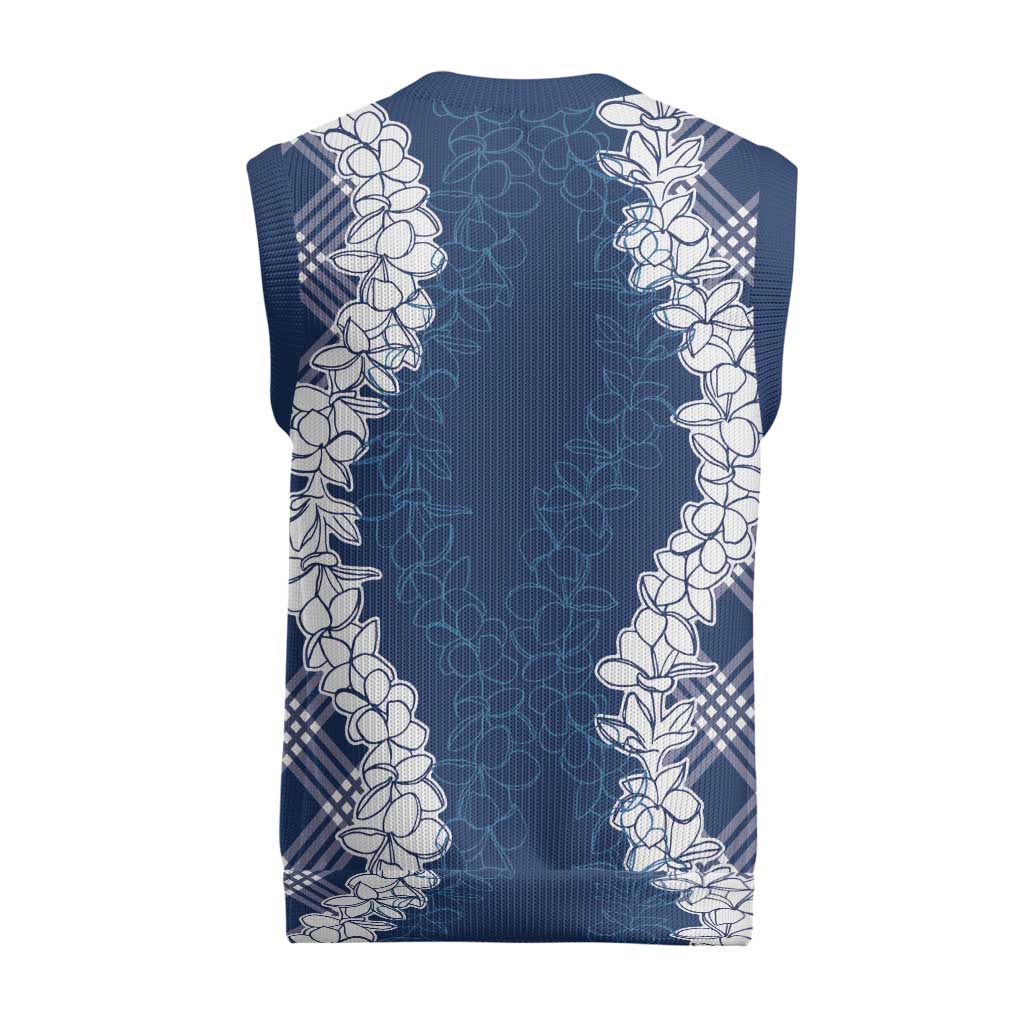 Hawaii Aloha Plumeria Lei Navy Palaka Christmas Knitted V-Neck Vest - Polynesian Pride