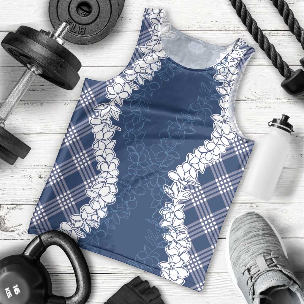 Hawaii Aloha Plumeria Lei Navy Palaka Men Tank Top - Polynesian Pride