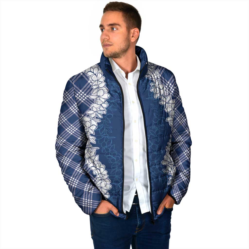 Hawaii Aloha Plumeria Lei Navy Palaka Padded Jacket - Polynesian Pride