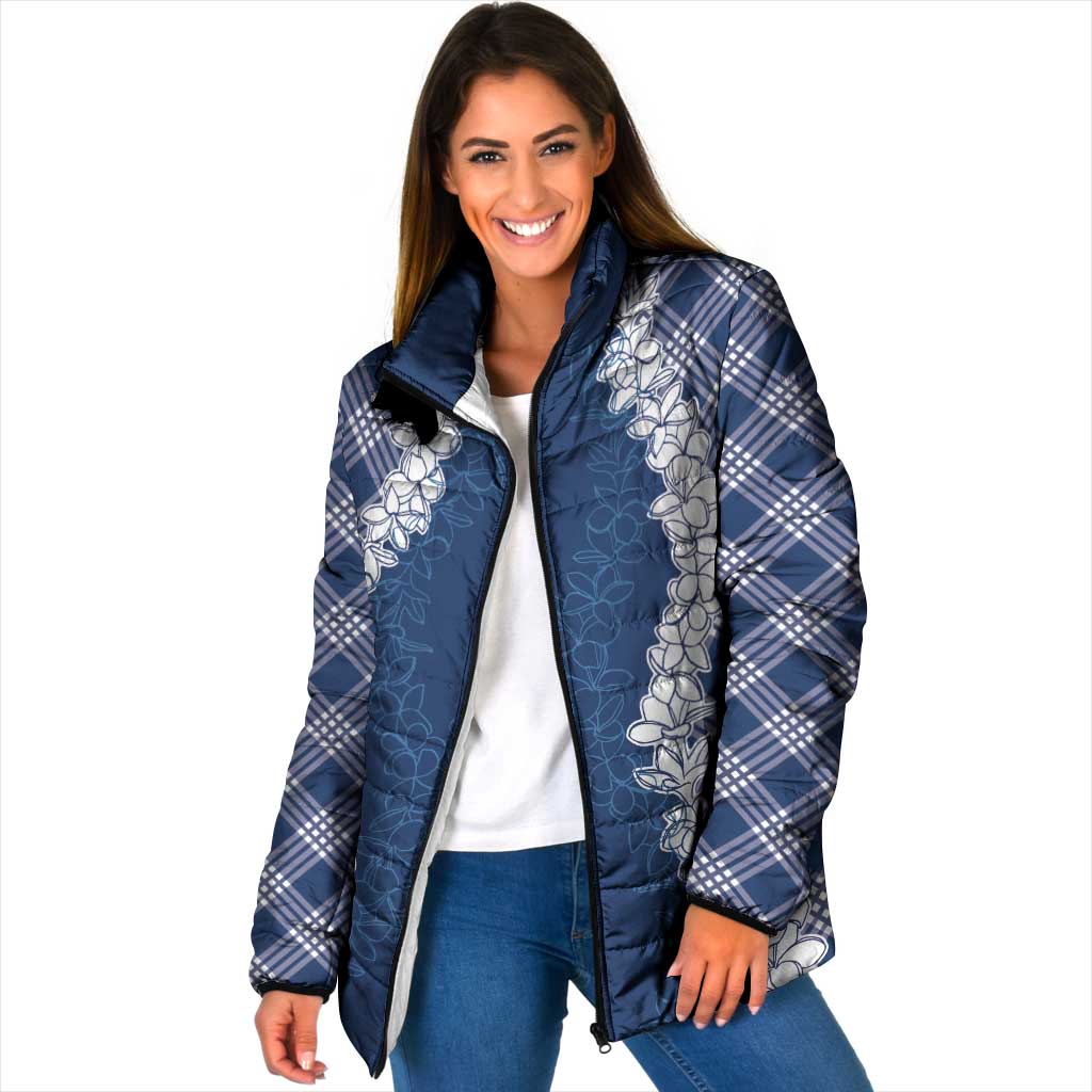 Hawaii Aloha Plumeria Lei Navy Palaka Padded Jacket - Polynesian Pride