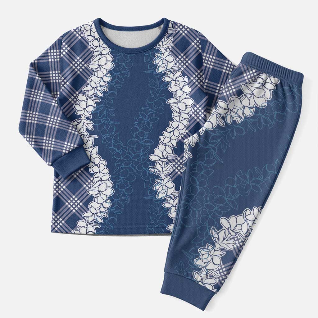Hawaii Aloha Plumeria Lei Navy Palaka Christmas Pajama Set - Polynesian Pride