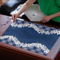 Hawaii Aloha Plumeria Lei Navy Palaka Puzzle - Polynesian Pride