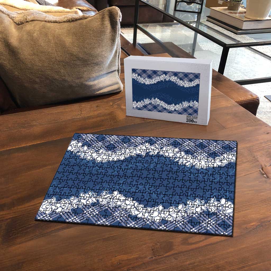 Hawaii Aloha Plumeria Lei Navy Palaka Puzzle - Polynesian Pride
