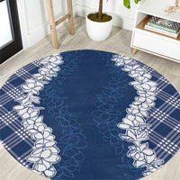 Hawaii Aloha Plumeria Lei Navy Palaka Round Carpet - Polynesian Pride