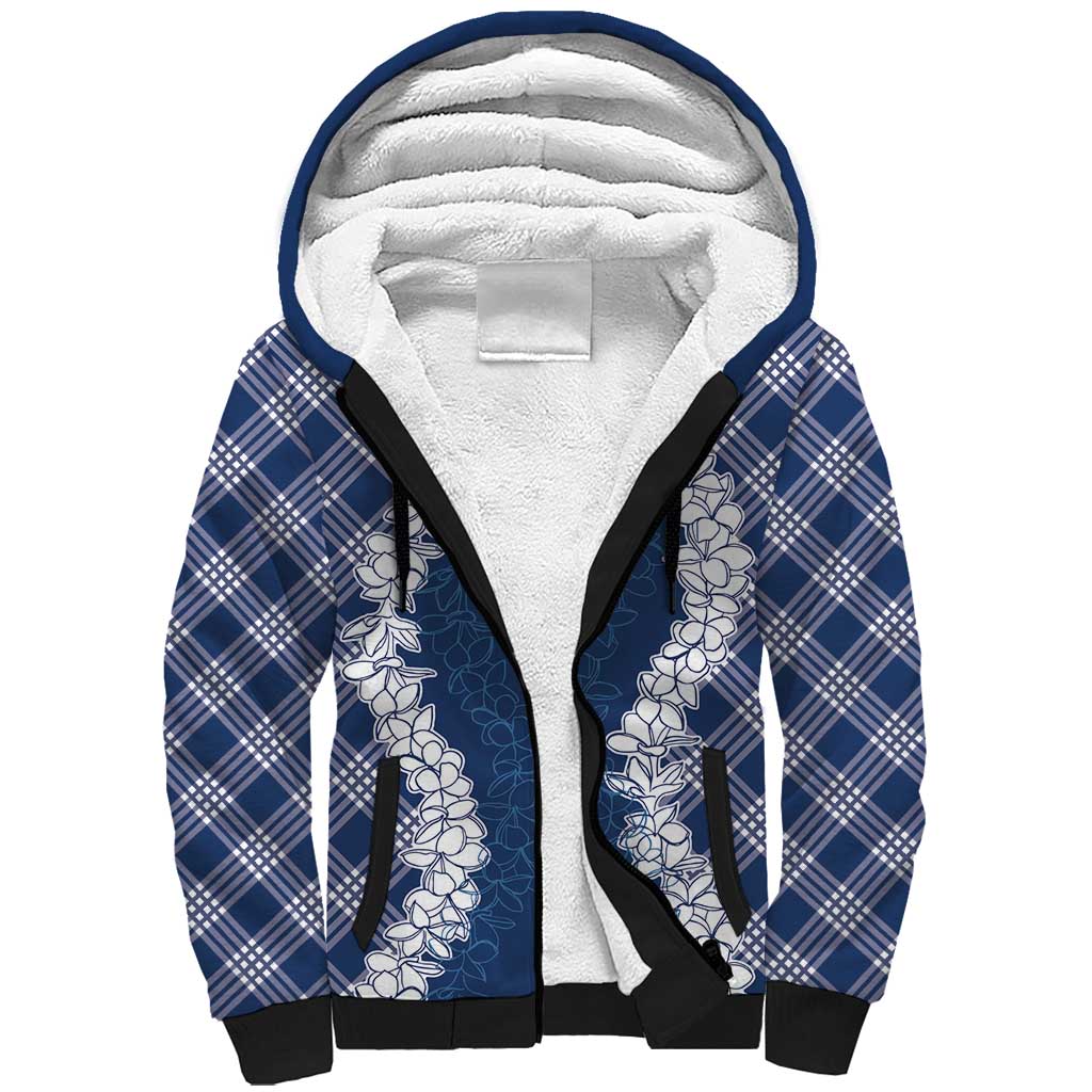 Hawaii Aloha Plumeria Lei Navy Palaka Sherpa Hoodie LT7 Unisex Navy Blue - Polynesian Pride