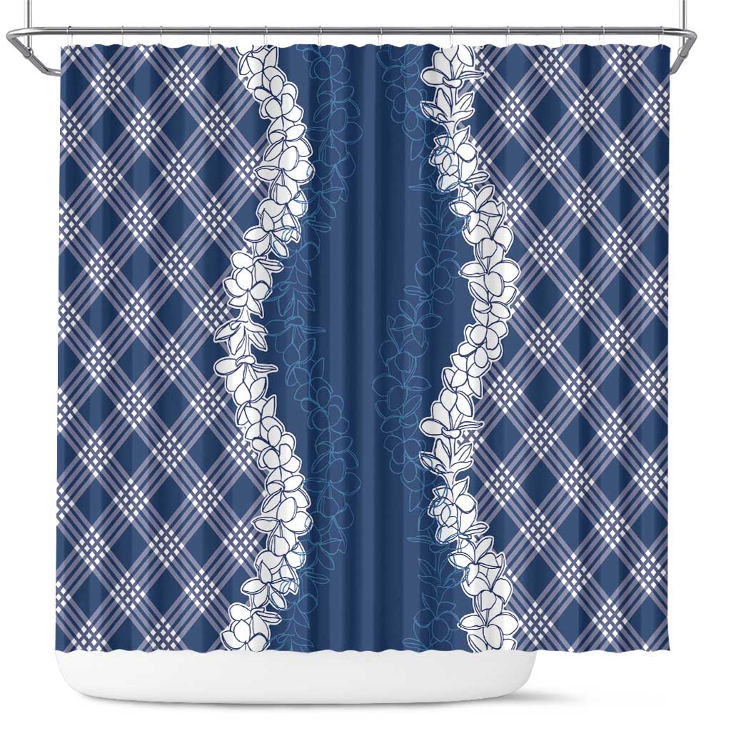 Hawaii Aloha Plumeria Lei Navy Palaka Shower Curtain - Polynesian Pride