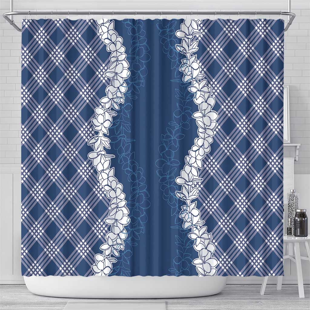 Hawaii Aloha Plumeria Lei Navy Palaka Shower Curtain - Polynesian Pride