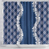 Hawaii Aloha Plumeria Lei Navy Palaka Shower Curtain - Polynesian Pride