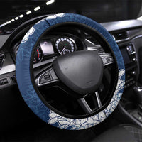 Hawaii Aloha Plumeria Lei Navy Palaka Steering Wheel Cover LT7 Universal Fit Navy Blue - Polynesian Pride