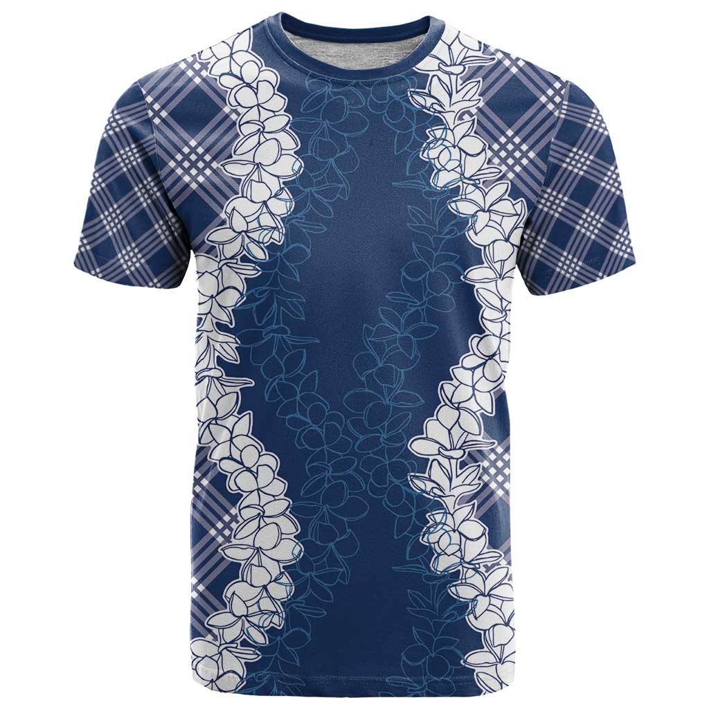 Hawaii Aloha Plumeria Lei Navy Palaka T Shirt - Polynesian Pride
