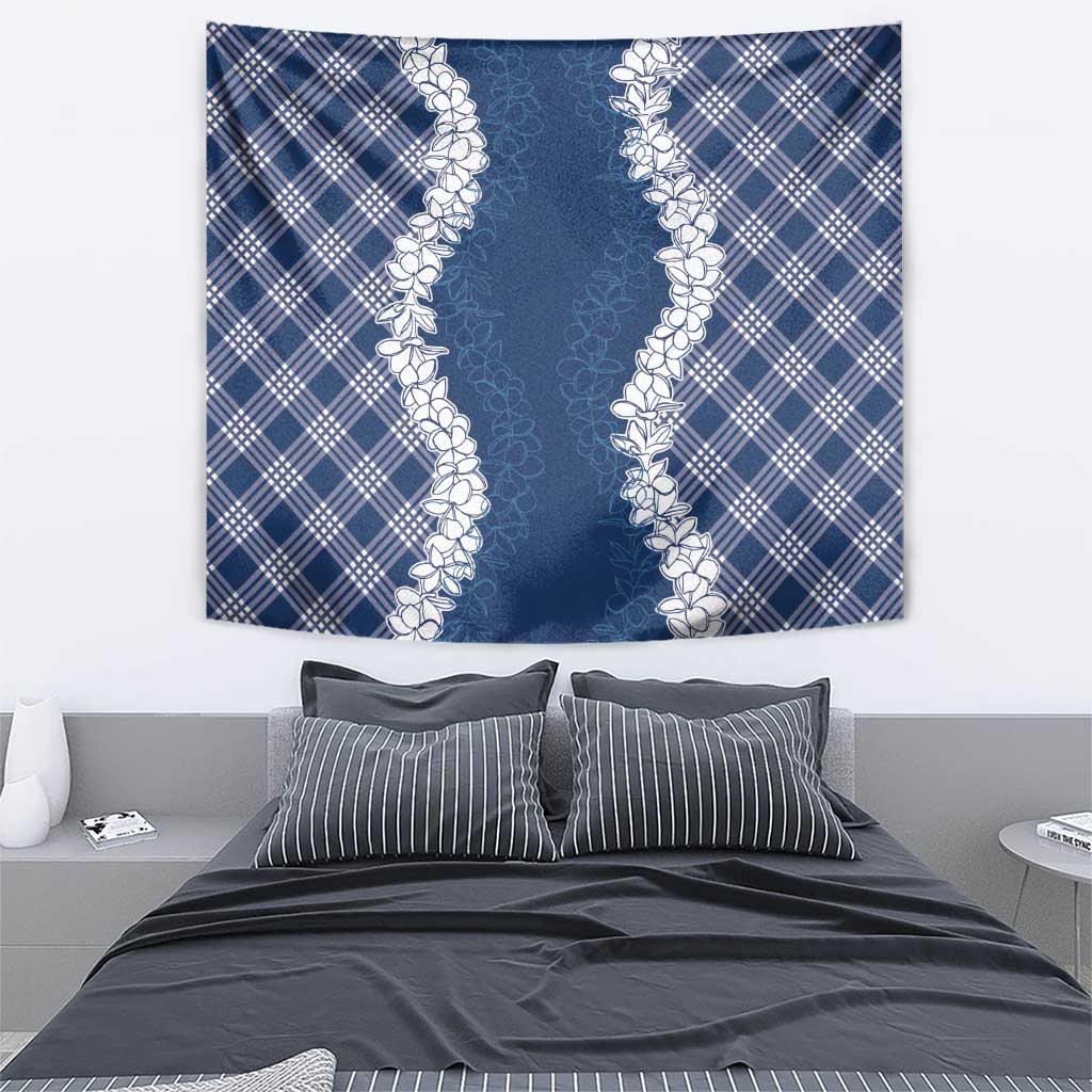 Hawaii Aloha Plumeria Lei Navy Palaka Tapestry - Polynesian Pride